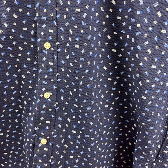 Polo Ralph Lauren Seersucker Casual Button-Down Shirt All Over Print Flags Large - Picture 10 of 12